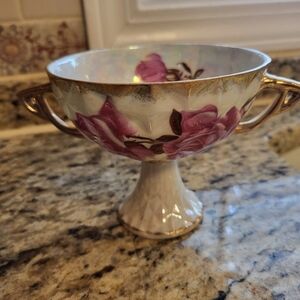 CLEARANCE Elegant Floral Porcelain Compote with Gold Accents